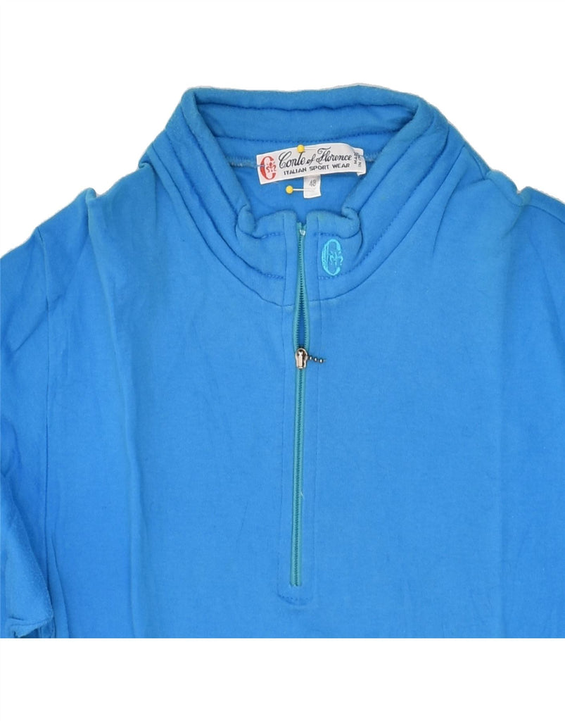 CONTE OF FLORENCE Mens 1/4 Zip Top Long Sleeve IT 48 Small Blue Cotton | Vintage Conte of Florence | Thrift | Second-Hand Conte of Florence | Used Clothing | Messina Hembry 