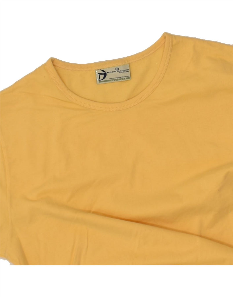 SERGIO TACCHINI Womens T-Shirt Top UK 14 Large Yellow Cotton | Vintage Sergio Tacchini | Thrift | Second-Hand Sergio Tacchini | Used Clothing | Messina Hembry 