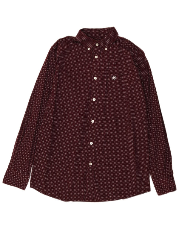 Ariat Boys Shirt 15-16 Years XL Burgundy Spotted Cotton