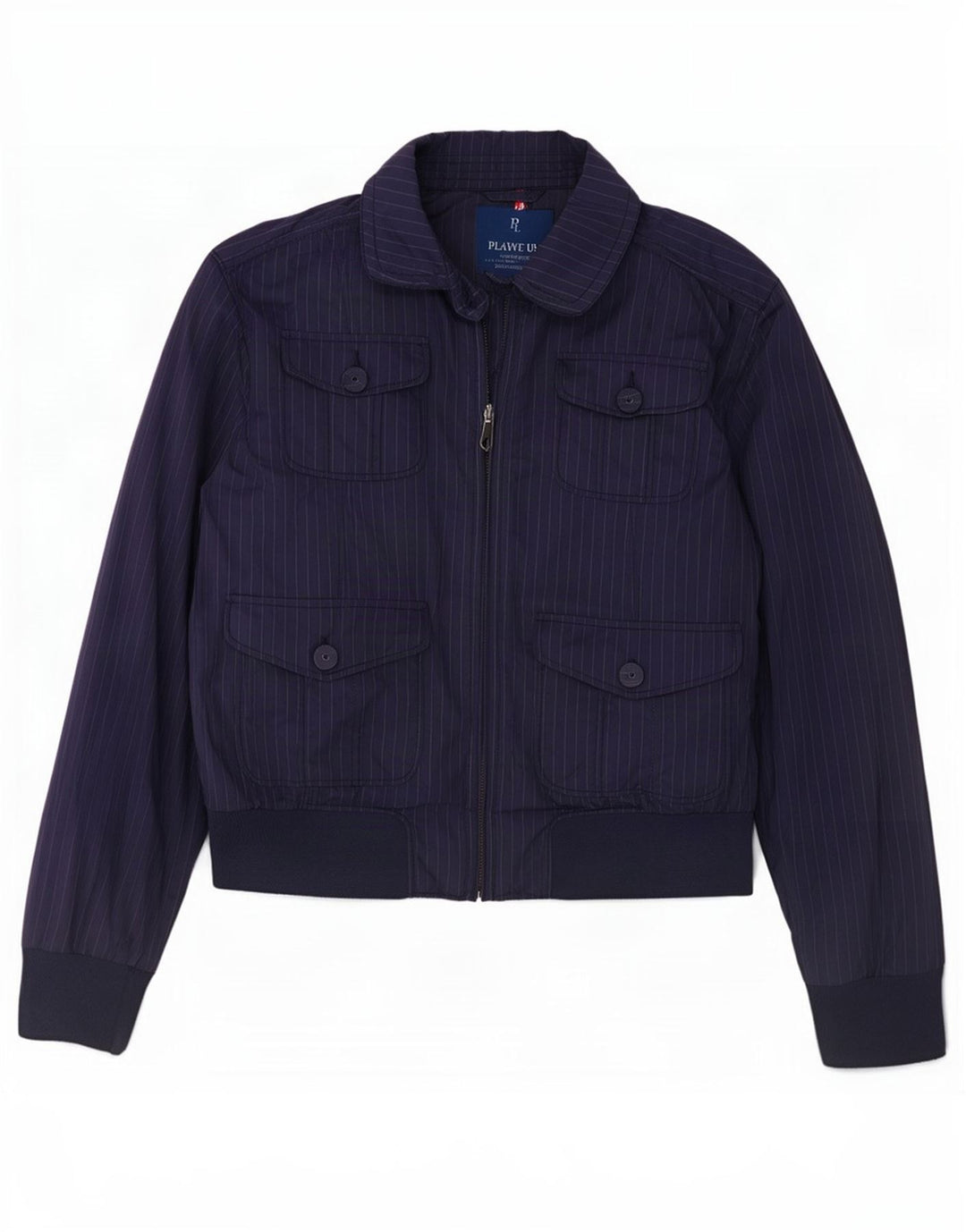Playlife Womens Bomber Jacket UK 16 Large Navy Blue Striped Polyester