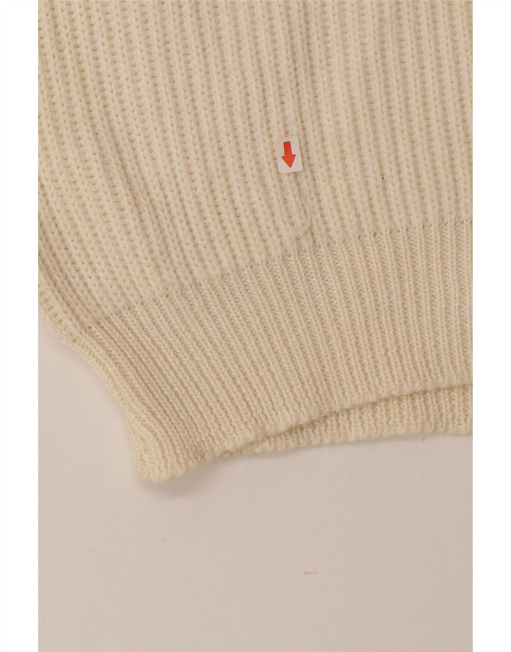 Vintage Mens Crew Neck Jumper Sweater Large Beige Colourblock Wool