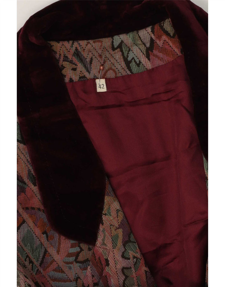 Vintage Womens Abstract Pattern 2 Button Blazer Jacket EU 42 Large Burgundy