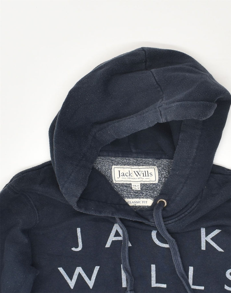 JACK WILLS Womens Classic Fit Graphic Hoodie Jumper UK 6 XS Navy Blue | Vintage Jack Wills | Thrift | Second-Hand Jack Wills | Used Clothing | Messina Hembry 