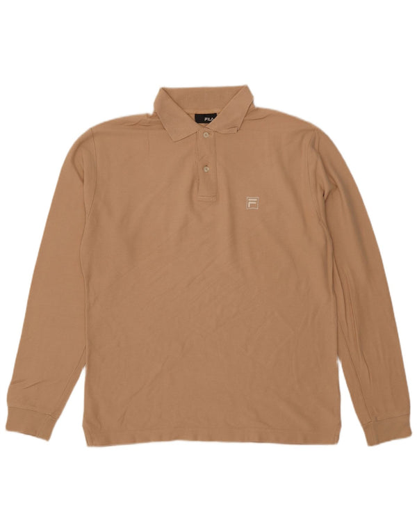 Fila Mens Long Sleeve Polo Shirt Medium Beige Cotton