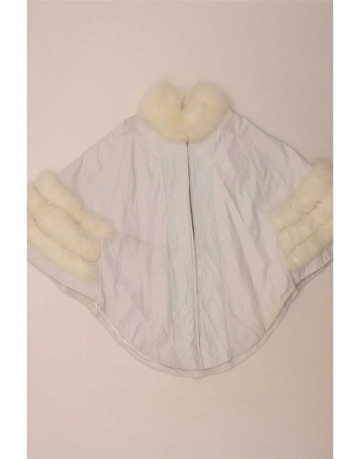 Vintage Womens Poncho Leather Coat UK 18 XL White