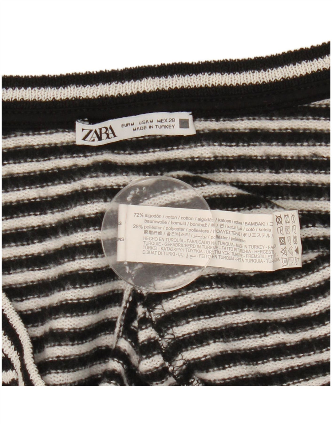 Zara Womens Top Long Sleeve UK 14 Medium Black Striped Cotton