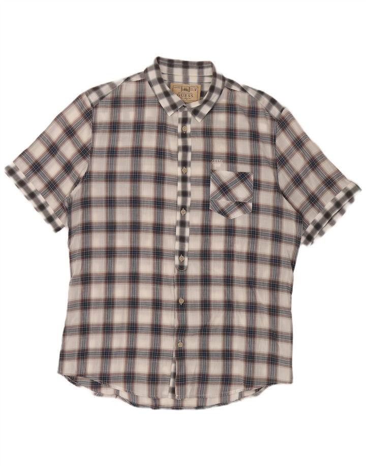 Guess Mens Short Sleeve Shirt Large Grey Check