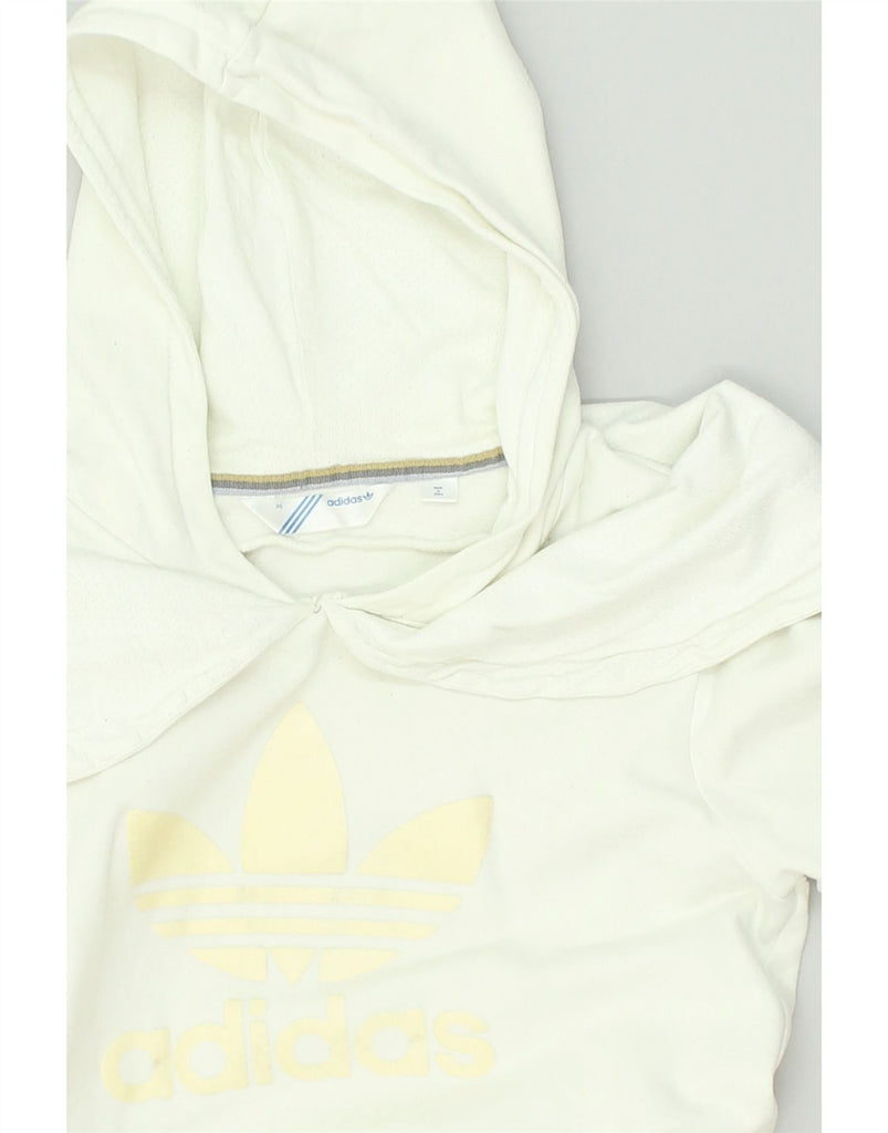 ADIDAS Womens Graphic Hoodie Jumper EU 36 Small Off White Cotton | Vintage Adidas | Thrift | Second-Hand Adidas | Used Clothing | Messina Hembry 