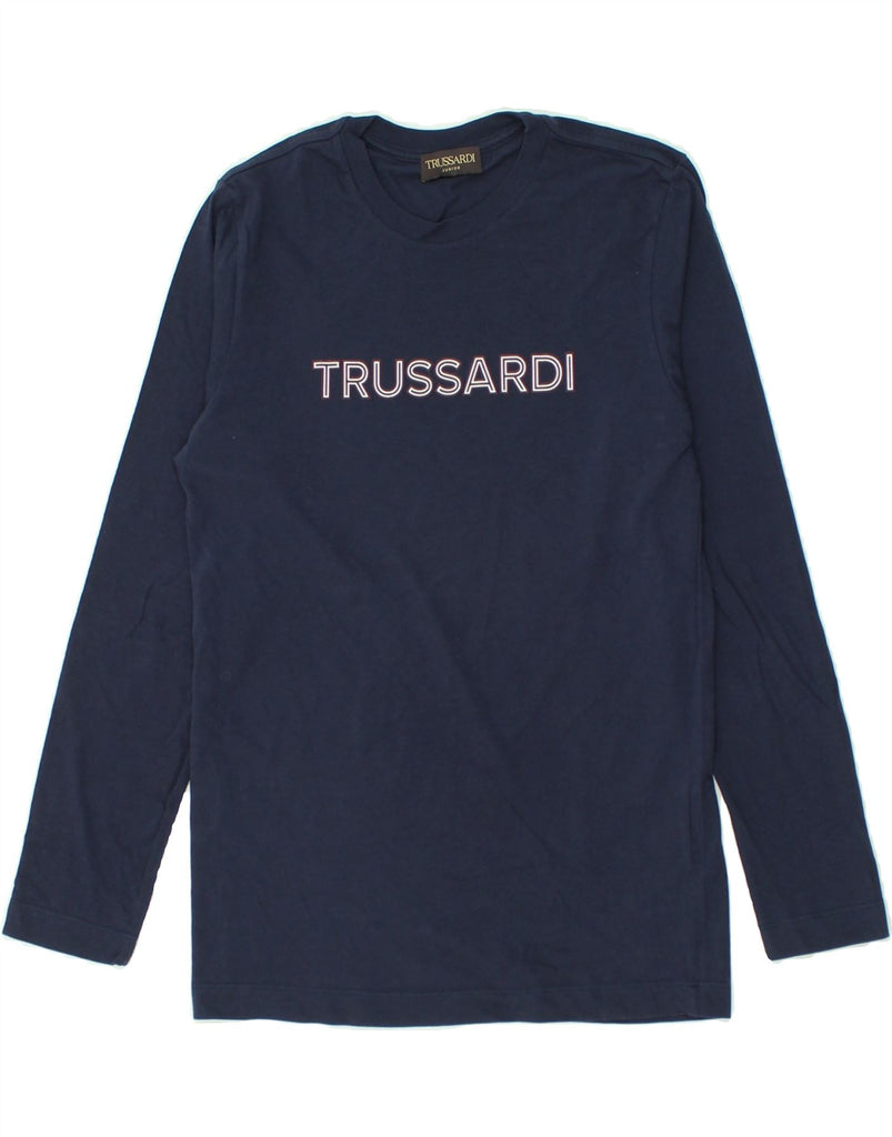TRUSSARDI JUNIOR Boys Graphic Top Long Sleeve 13-14 Years Navy Blue Cotton | Vintage Trussardi Junior | Thrift | Second-Hand Trussardi Junior | Used Clothing | Messina Hembry 