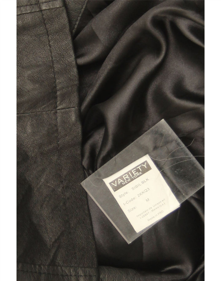 Variety Womens Military Leather Jacket UK 14 Medium Black Leather