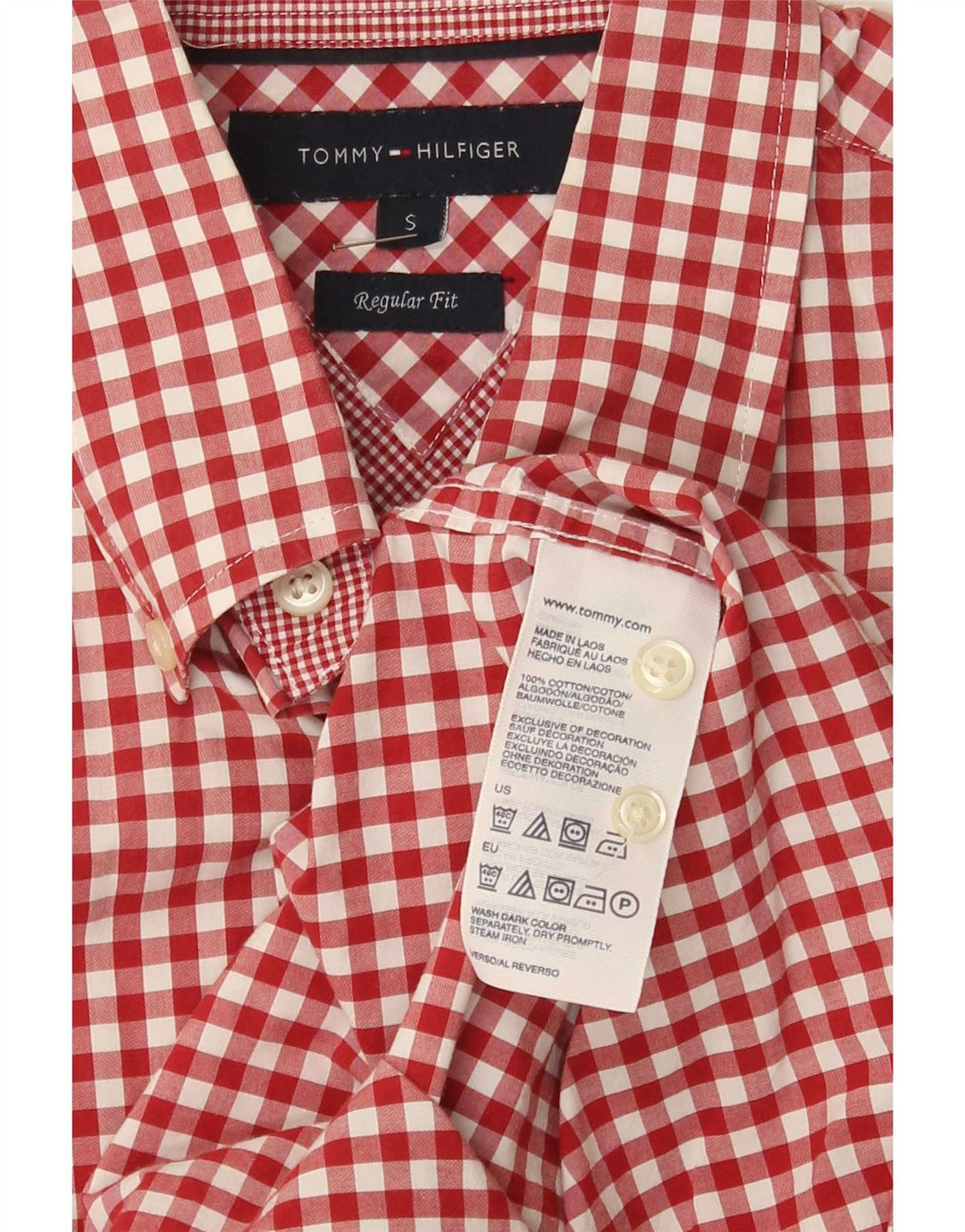 Tommy Hilfiger Mens Regular Fit Shirt Small Red Gingham Cotton