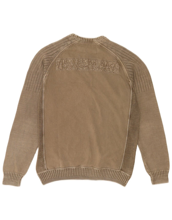 Napapijri Mens Geographic Crew Neck Jumper Sweater Medium Khaki Colourblock