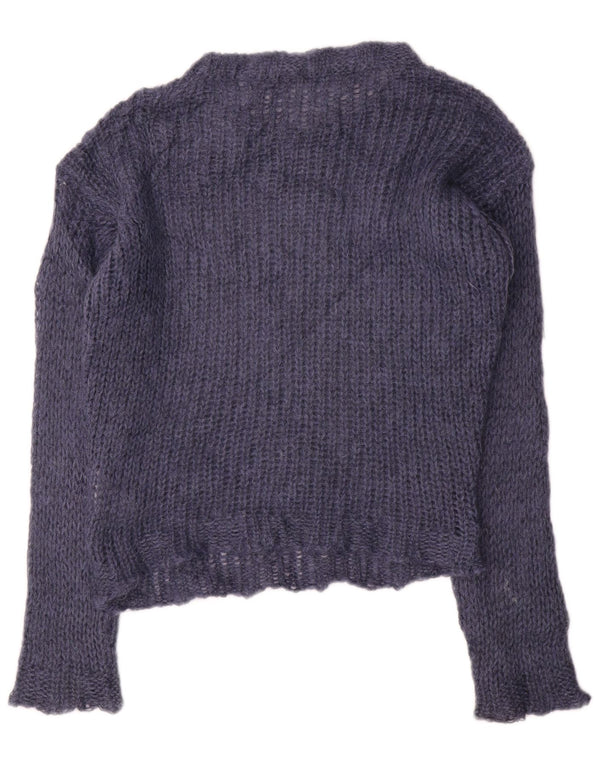 Trussardi Womens Crop Boat Neck Jumper Sweater UK 10 Small Navy Blue
