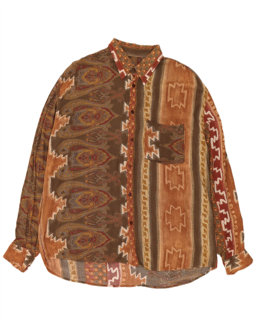Touche Mens Shirt XL Brown Geometric Viscose Aztec