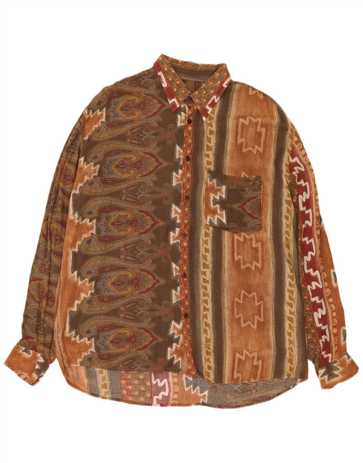 Touche Mens Shirt XL Brown Geometric Viscose Aztec