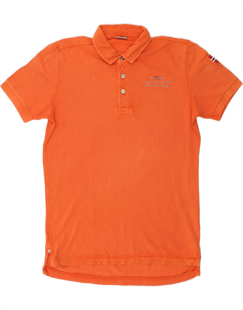 NAPAPIJRI Mens Graphic Polo Shirt Medium Orange Cotton | Vintage Napapijri | Thrift | Second-Hand Napapijri | Used Clothing | Messina Hembry 