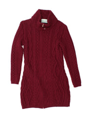 ORIGINAL ARAN CO. Womens Longline Cardigan Sweater UK 6 XS Maroon