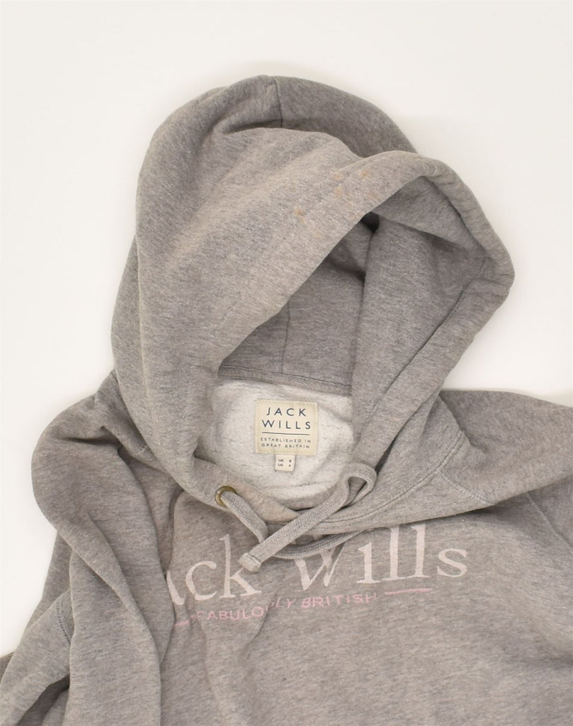 JACK WILLS Womens Graphic Hoodie Jumper UK  8 Small  Grey Cotton | Vintage Jack Wills | Thrift | Second-Hand Jack Wills | Used Clothing | Messina Hembry 