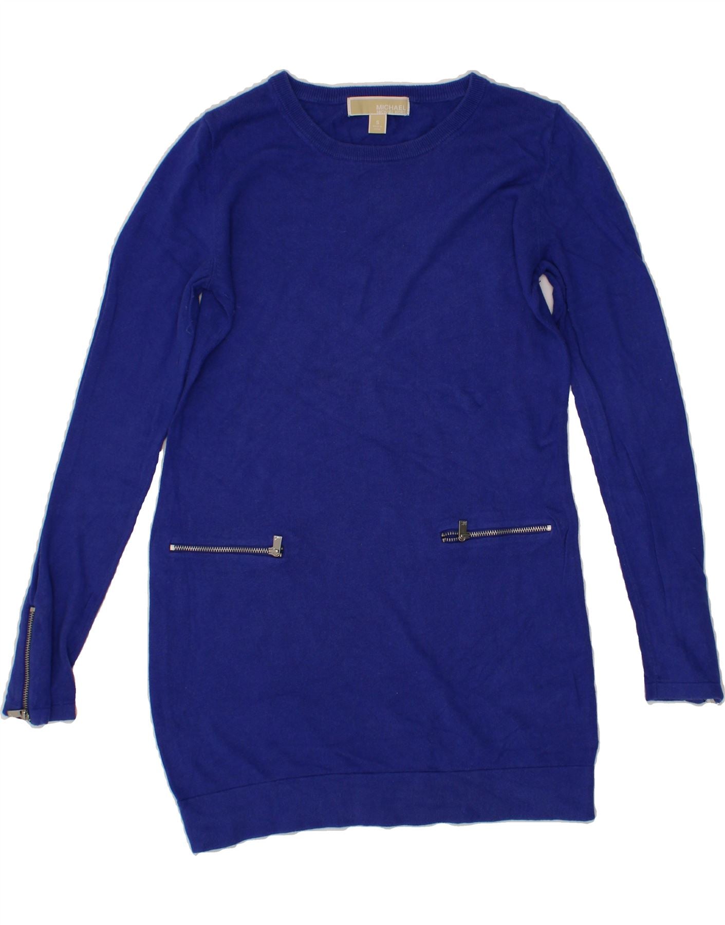 MICHAEL KORS Womens Long Sleeve Jumper Dress UK 10 Small Blue Cotton