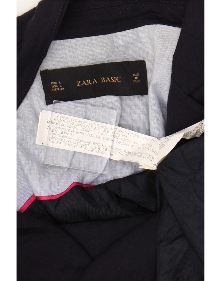 Zara Womens 1 Button Blazer Jacket UK 14 Large Navy Blue Viscose
