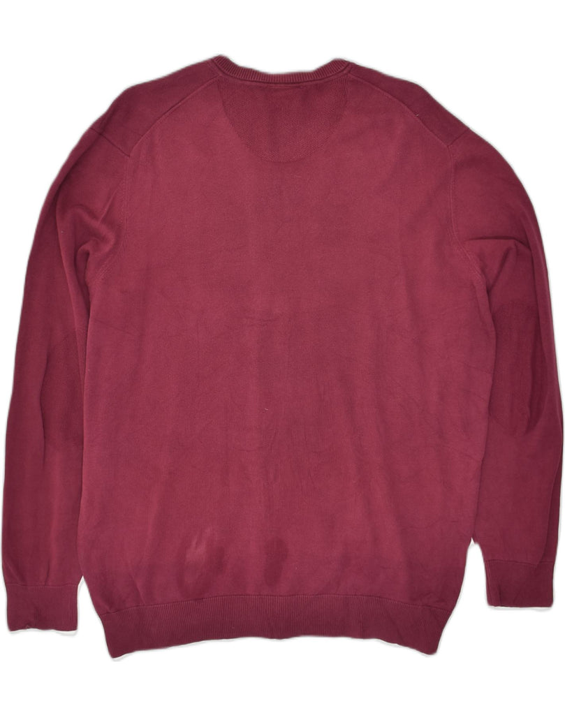 LACOSTE Mens Slim Fit V-Neck Jumper Sweater Size 6 XL Burgundy Cotton | Vintage Lacoste | Thrift | Second-Hand Lacoste | Used Clothing | Messina Hembry 