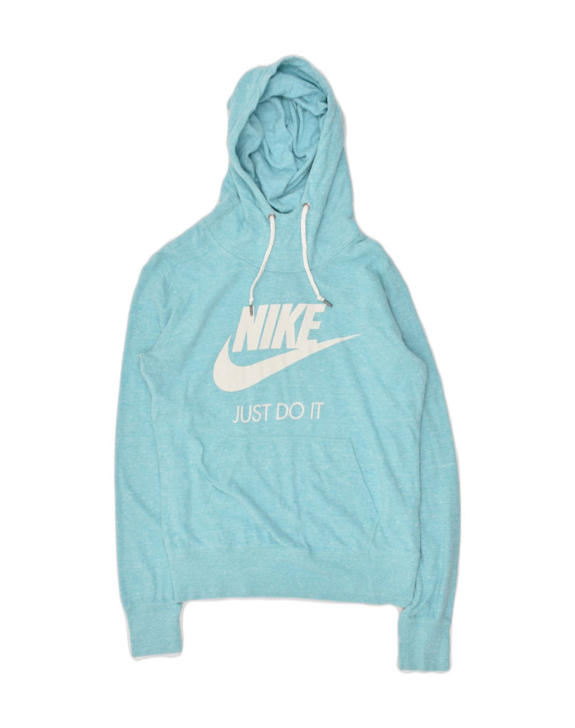 NIKE Womens Graphic Hoodie Jumper UK 14 Medium Blue Flecked Cotton | Vintage Nike | Thrift | Second-Hand Nike | Used Clothing | Messina Hembry 