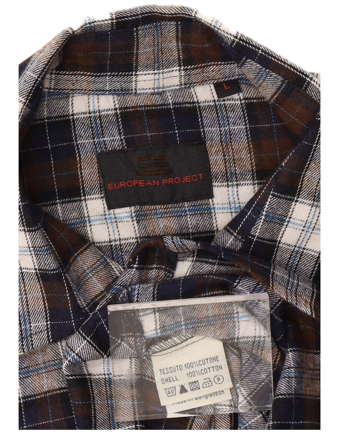 EUROPEAN PROJECT Mens Flannel Shirt Large Brown Check Cotton