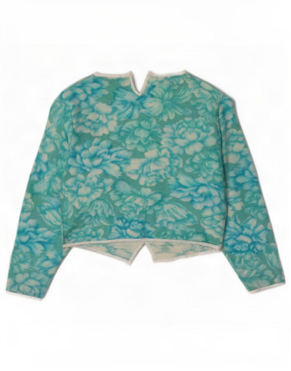 Vintage Womens Crop Top UK 8 Small Turquoise Floral Cotton