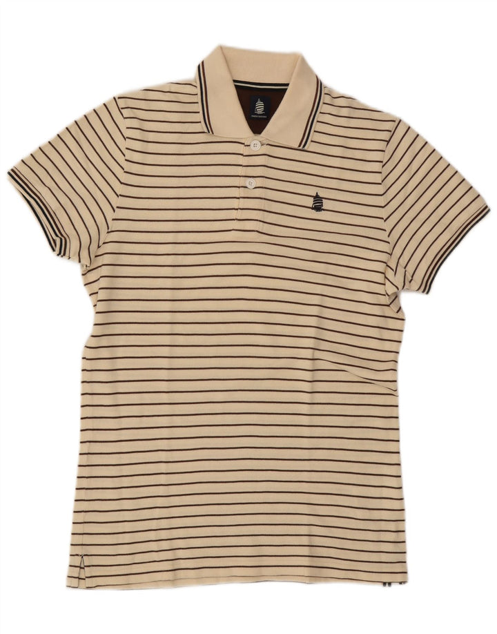 Marina Yachting Mens Polo Shirt Small Beige Striped Cotton