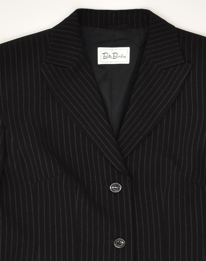 BETTY BARCLAY Womens 3 Button Blazer Jacket UK 12 Medium Black Pinstripe | Vintage Betty Barclay | Thrift | Second-Hand Betty Barclay | Used Clothing | Messina Hembry 