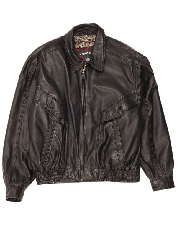 Vintage Mens Leather Jacket IT 56 3XL Black Leather