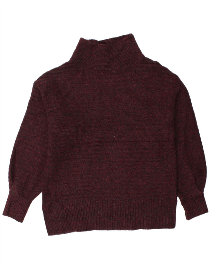TOPSHOP Womens Turtle Neck Jumper Sweater UK 8 Small Burgundy Flecked