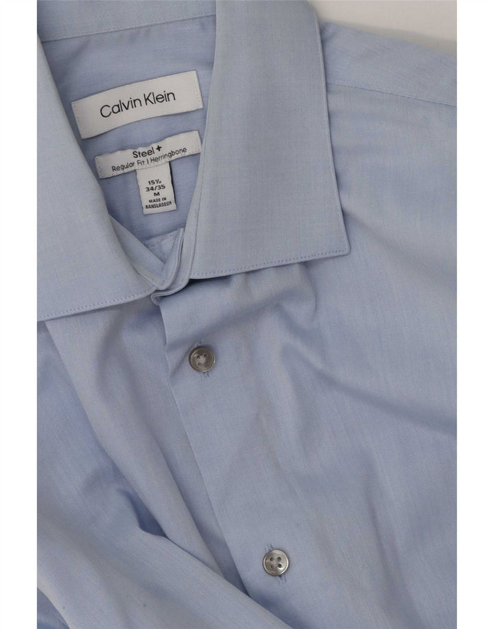 Calvin Klein Mens Regular Fit Shirt Size 15 1/2 Medium Blue Herringbone