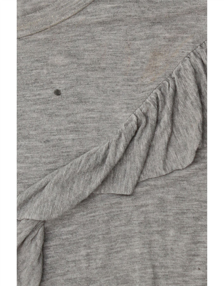 Topshop Womens Ruffle Front Top Long Sleeve UK 12 Medium Grey Flecked