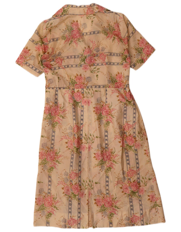 Vintage Womens A-Line Dress UK 12 Medium Beige Floral