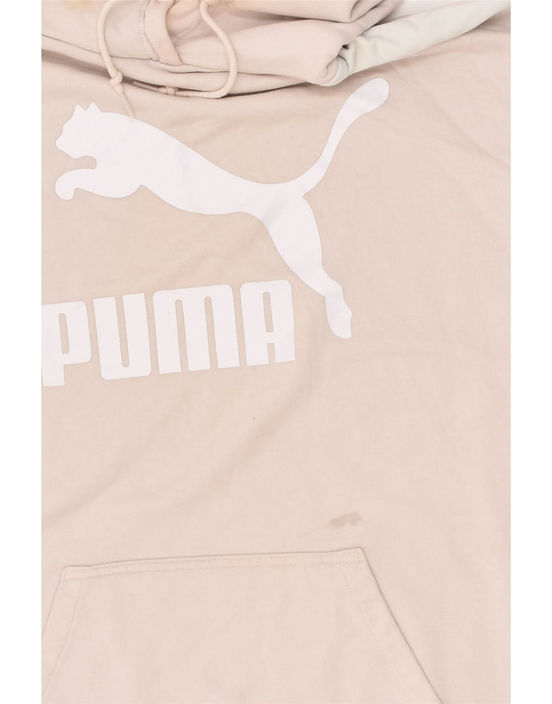 PUMA Womens Oversized Longline Hoodie Jumper UK 14 Medium Beige Cotton | Vintage Puma | Thrift | Second-Hand Puma | Used Clothing | Messina Hembry 