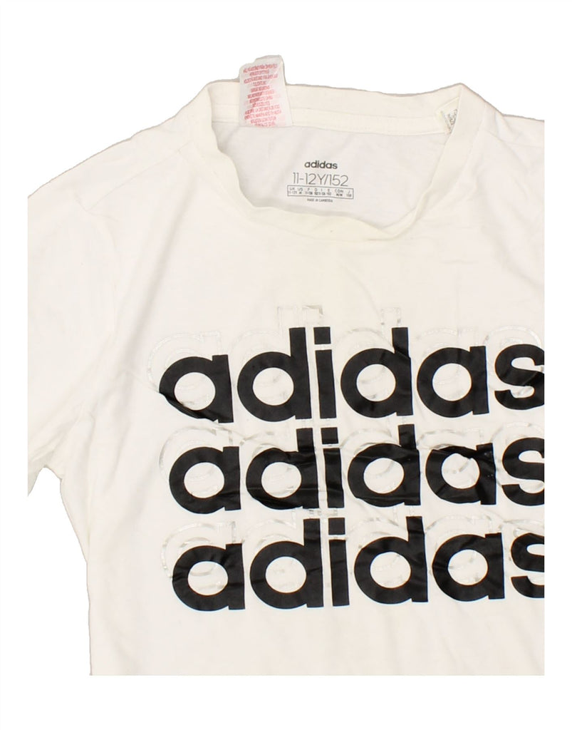 ADIDAS Boys Graphic T-Shirt Top 11-12 Years White Cotton | Vintage Adidas | Thrift | Second-Hand Adidas | Used Clothing | Messina Hembry 