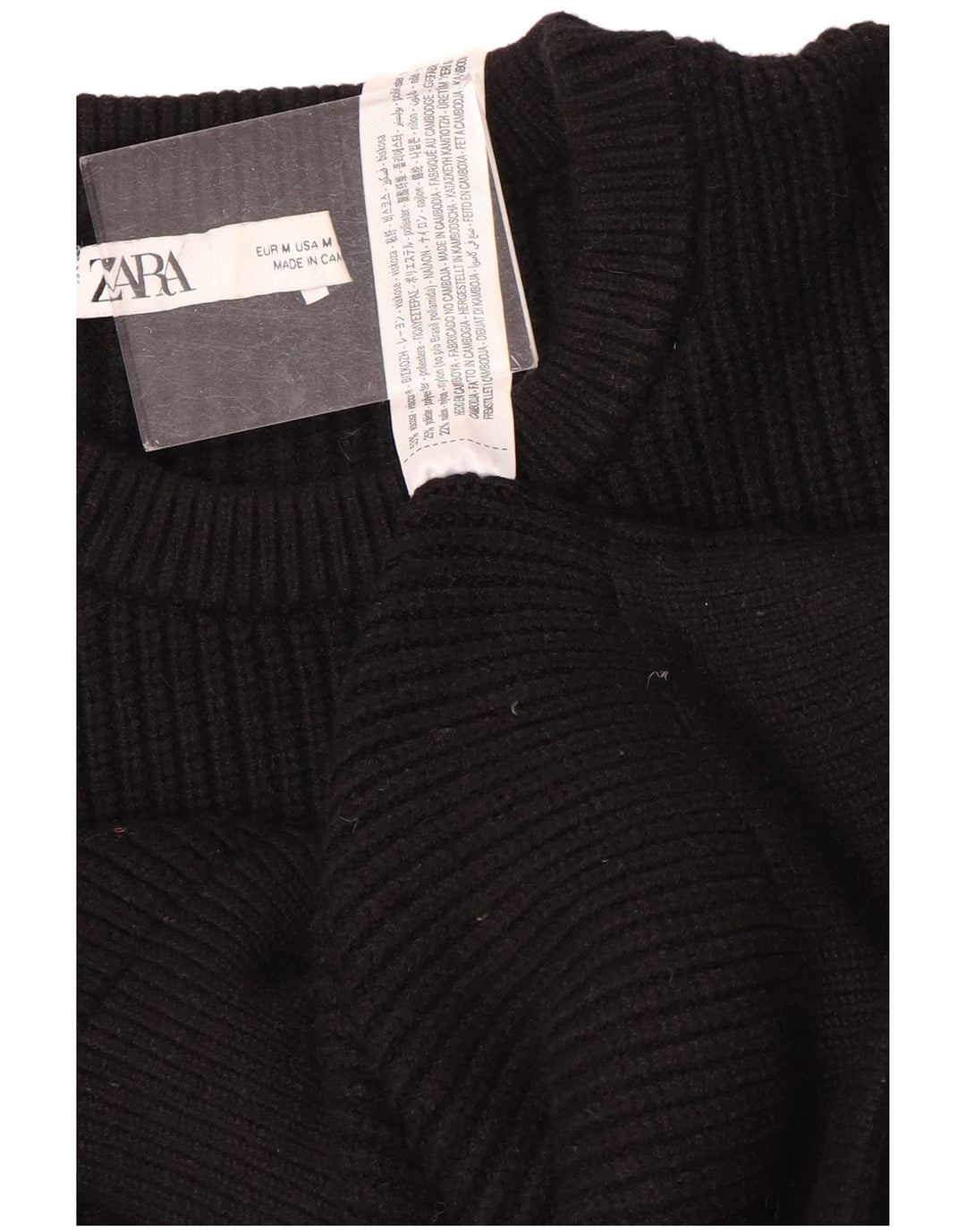 Zara Womens Crew Neck Jumper Sweater UK 14 Medium Black Viscose
