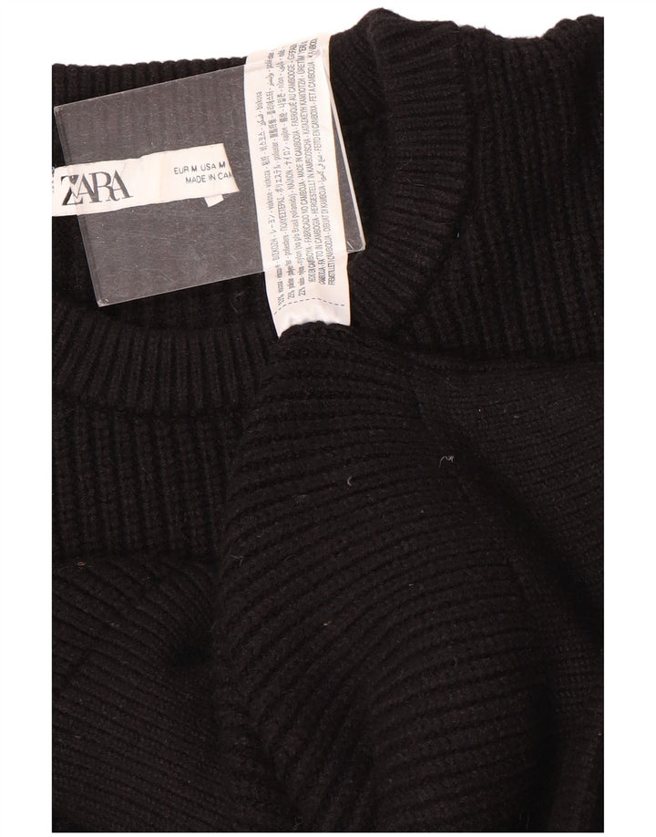 Zara Womens Crew Neck Jumper Sweater UK 14 Medium Black Viscose