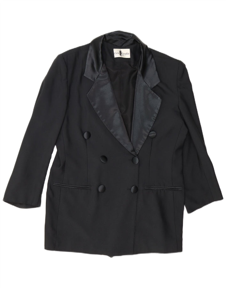 Vintage Womens Double Breasted Blazer Jacket UK 14 Large Black
