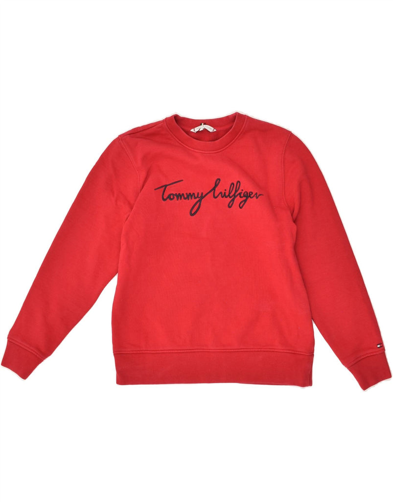 TOMMY HILFIGER Womens Graphic Sweatshirt Jumper UK 6 XS Red Cotton | Vintage Tommy Hilfiger | Thrift | Second-Hand Tommy Hilfiger | Used Clothing | Messina Hembry 