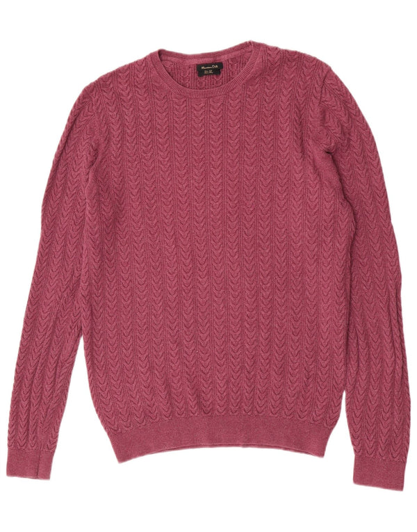 Massimo Dutti Mens Crew Neck Jumper Sweater Large Burgundy Cotton