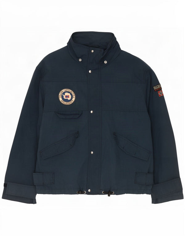 Napapijri Mens Hooded Rain Jacket UK 40 Large Navy Blue Cotton