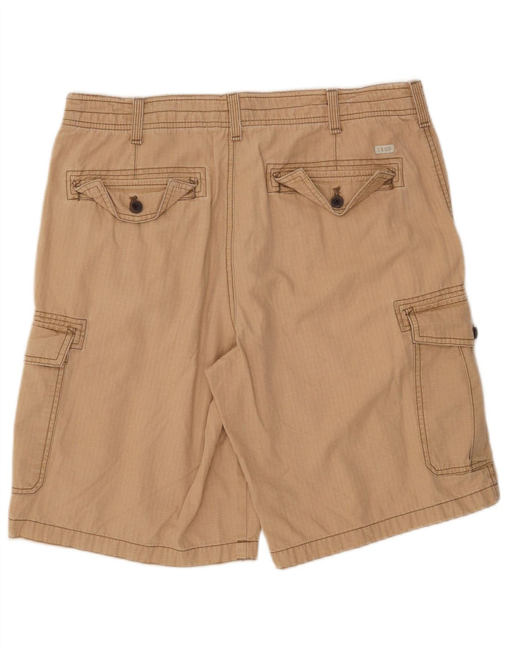 IZOD Mens Salt Water Cargo Shorts W34 Large  Beige Check Cotton