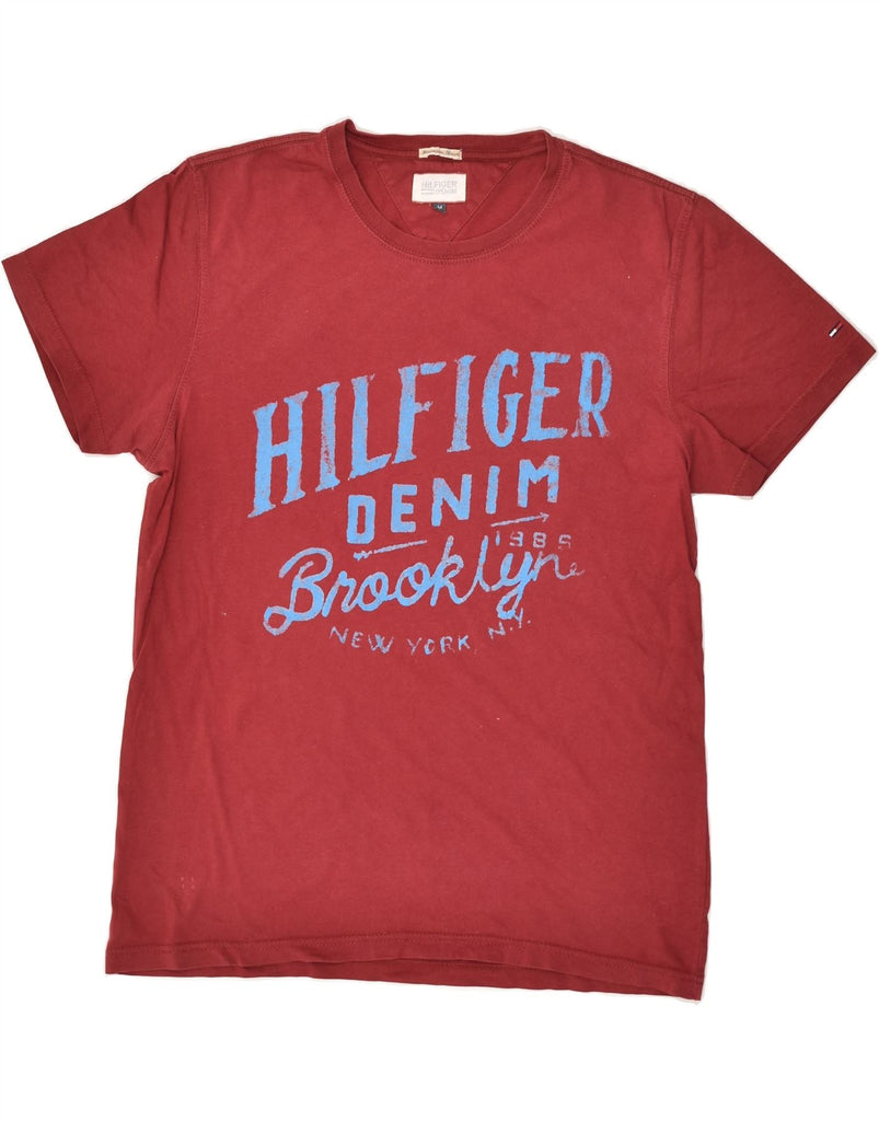 TOMMY HILFIGER Mens Graphic T-Shirt Top Medium Burgundy Cotton | Vintage Tommy Hilfiger | Thrift | Second-Hand Tommy Hilfiger | Used Clothing | Messina Hembry 