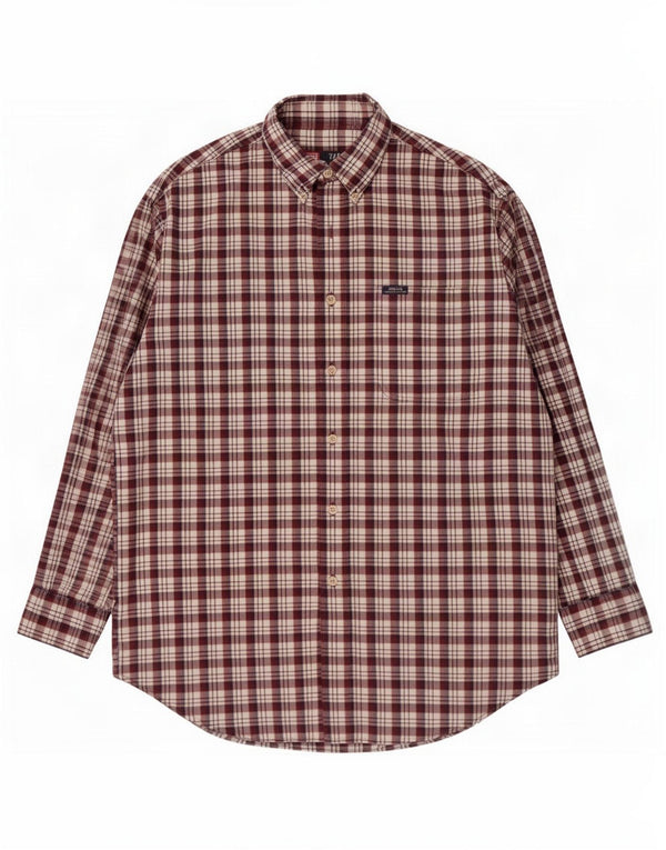 Chaps Ralph Lauren Mens Shirt Large Burgundy Check Cotton