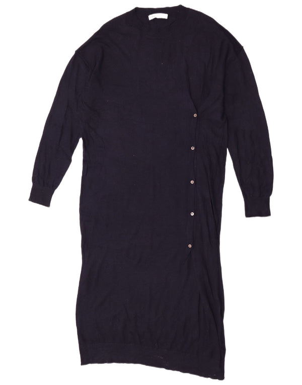 Zara Womens Maxi Long Sleeve Jumper Dress UK 14 Medium Navy Blue Polyester