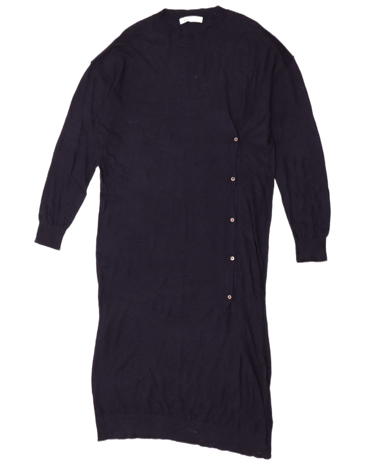 Zara Womens Maxi Long Sleeve Jumper Dress UK 14 Medium Navy Blue Polyester