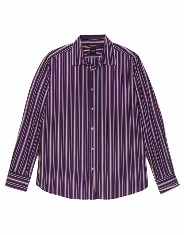 Hugo Boss Mens Shirt Large Purple Striped Cotton