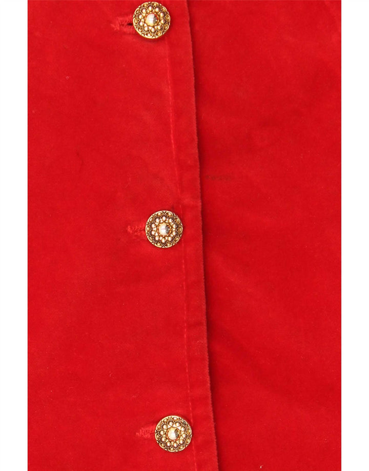 Vintage Womens 5 Button Velvet Blazer Jacket UK 10 Small Red Cotton
